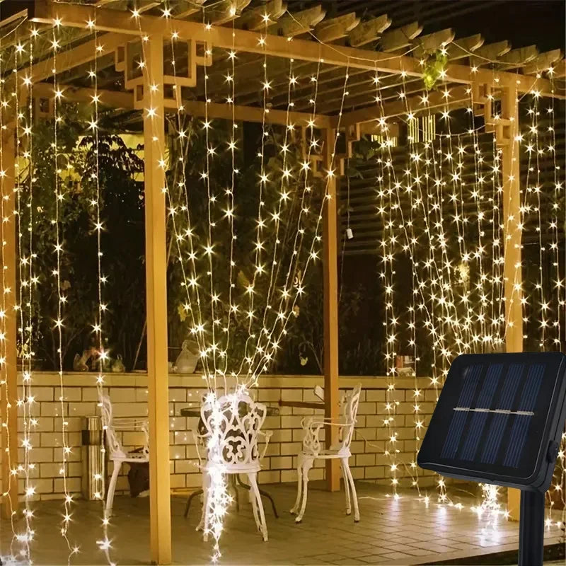 Solar Curtain Light LED Outdoor Waterproof 600leds Garland Decor String Lights Yard Christmas Fairy Wedding Party Terrace Garden
