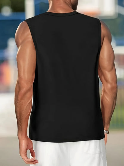 Men's Sleeveless Muscle Shirt -100% Cotton Breathable Fitness Tank Top with CHAMPION Printed Round Neck and Umbrella Bottom