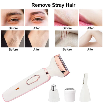 Electric Razor for Women Shaver 4in1 Hair Trimmer for Lady Face Armpit Leg Bikini Body Epilator Portable Painless Hair Remover