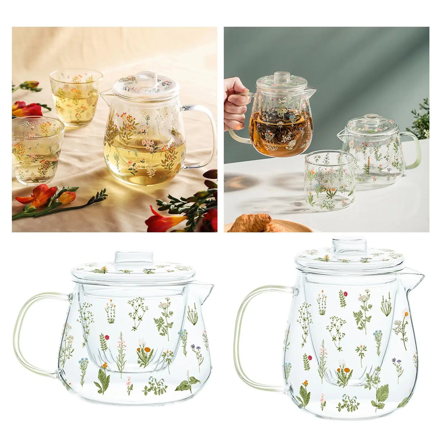 Tea Blooming Teapot Transparent with Tea Strainer Tea Kettle Loose Leaf Teapot for Home Birthday Party Anniversary Gift
