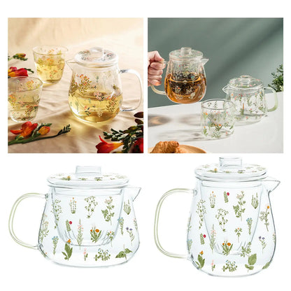 Tea Blooming Teapot Transparent with Tea Strainer Tea Kettle Loose Leaf Teapot for Home Birthday Party Anniversary Gift
