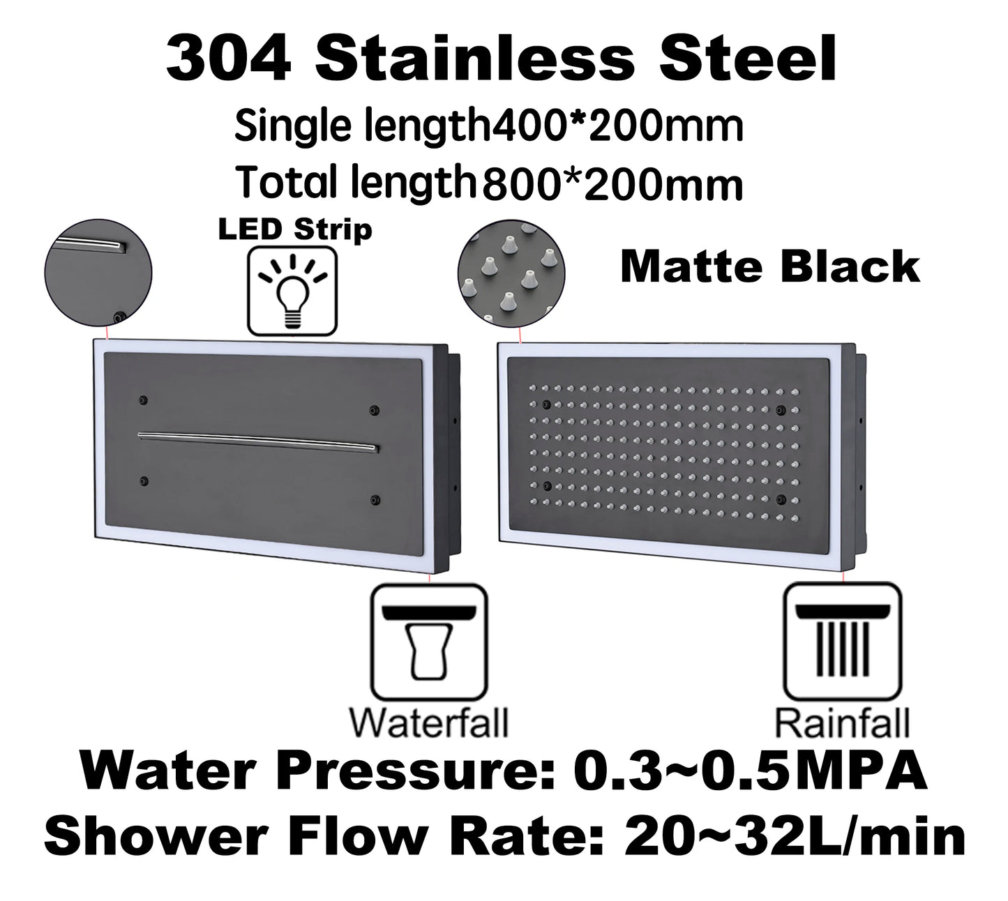 Qlonn Smart Shower Set LED Lighting Rain/Waterfall Shower Head Bathroom Faucets System Smart Digital Display Thermostatic Mixer