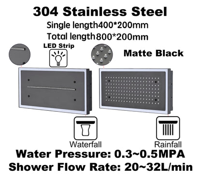 Qlonn Smart Shower Set LED Lighting Rain/Waterfall Shower Head Bathroom Faucets System Smart Digital Display Thermostatic Mixer