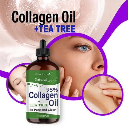 Tea Tree Collagen Oil 95% Pure Collagen Infusion. Smoothes and Nourishes the Skin. Lightweight, Non-Greasy Feel. 100g Clear Formula.