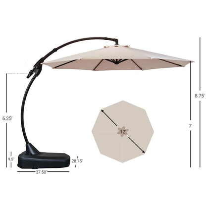 12FT Outdoor Cantilever Umbrella Large Round Aluminum Offset Umbrella with Base for Garden Deck Patio