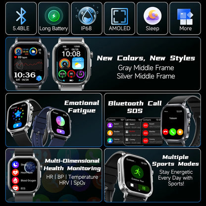 New Accurate Blood Pressure Smart Watch Uric Acid ECG+PPG Blood Oxygen Body Analysis Body Fat LED Flashlight smart watches 2025