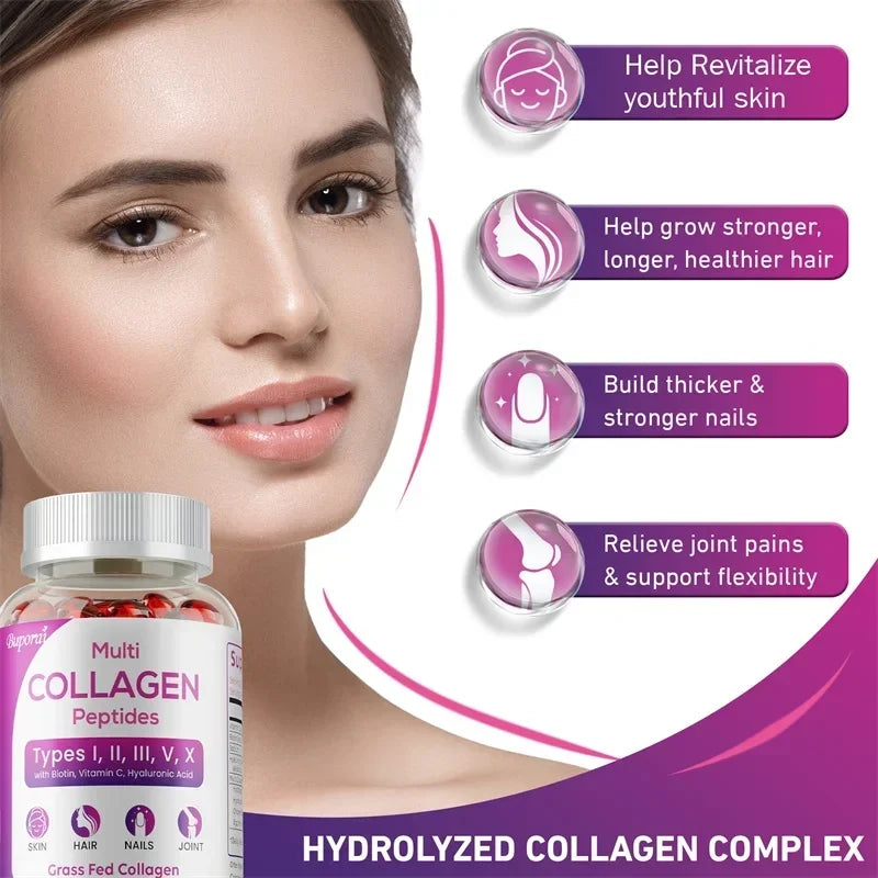 Collagen Peptides - Promotes Healthy Hair and Strong Nails, Improves Bowel Function and Digestion, Enhances Joint Flexibility