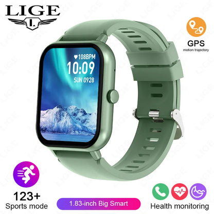LIGE Sleep Monitoring Smart Watch 1.83” HD Screen Bluetooth Call Pedometer IP67 Waterproof 100+ Sports Modes Smartwatch Men Lady