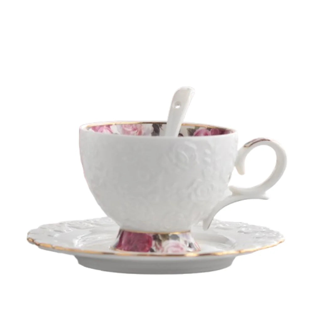 Vintage Ceramic Coffee Cup Spoon Plate Set Luxury Exquisite Latte Flower Tea Water Cup Creative European Style Tea Cup Set Cafe
