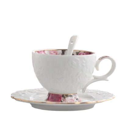 Vintage Ceramic Coffee Cup Spoon Plate Set Luxury Exquisite Latte Flower Tea Water Cup Creative European Style Tea Cup Set Cafe