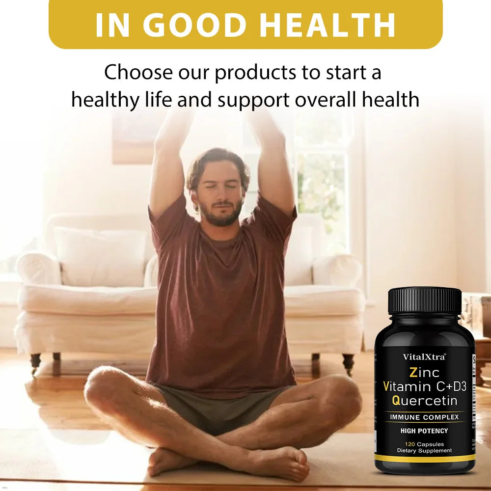 Zinc Quercetin 500 Mg with Vitamin C, Vitamin D3, and Bromelain, A High Potency Immune Support Supplement