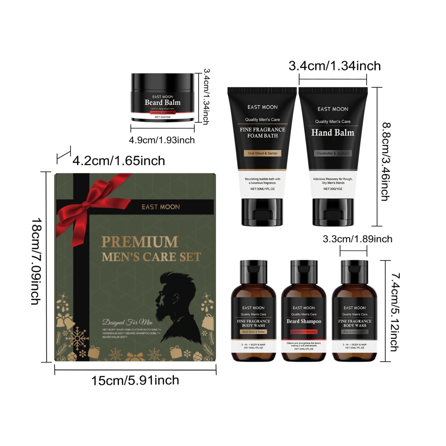 Men's Personal Care Set Beard Shampoo & Balm Set Body Wash Hand Balm Christmas Gift Set for Men Nourishing Skin Care Box Set