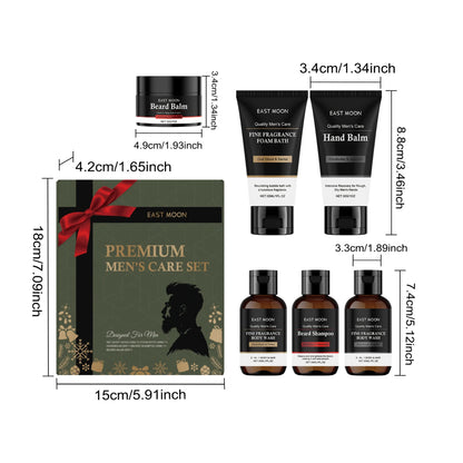 Men's Personal Care Set Beard Shampoo & Balm Set Body Wash Hand Balm Christmas Gift Set for Men Nourishing Skin Care Box Set