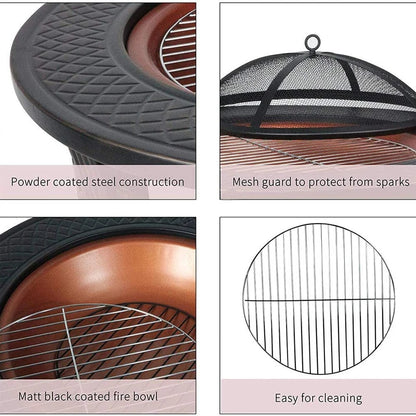 32-inch Fir Pit Bowl With BBQ Grill Camping Firepit Set Wood Burning Fireplace Outdoor Garden Heating Pit