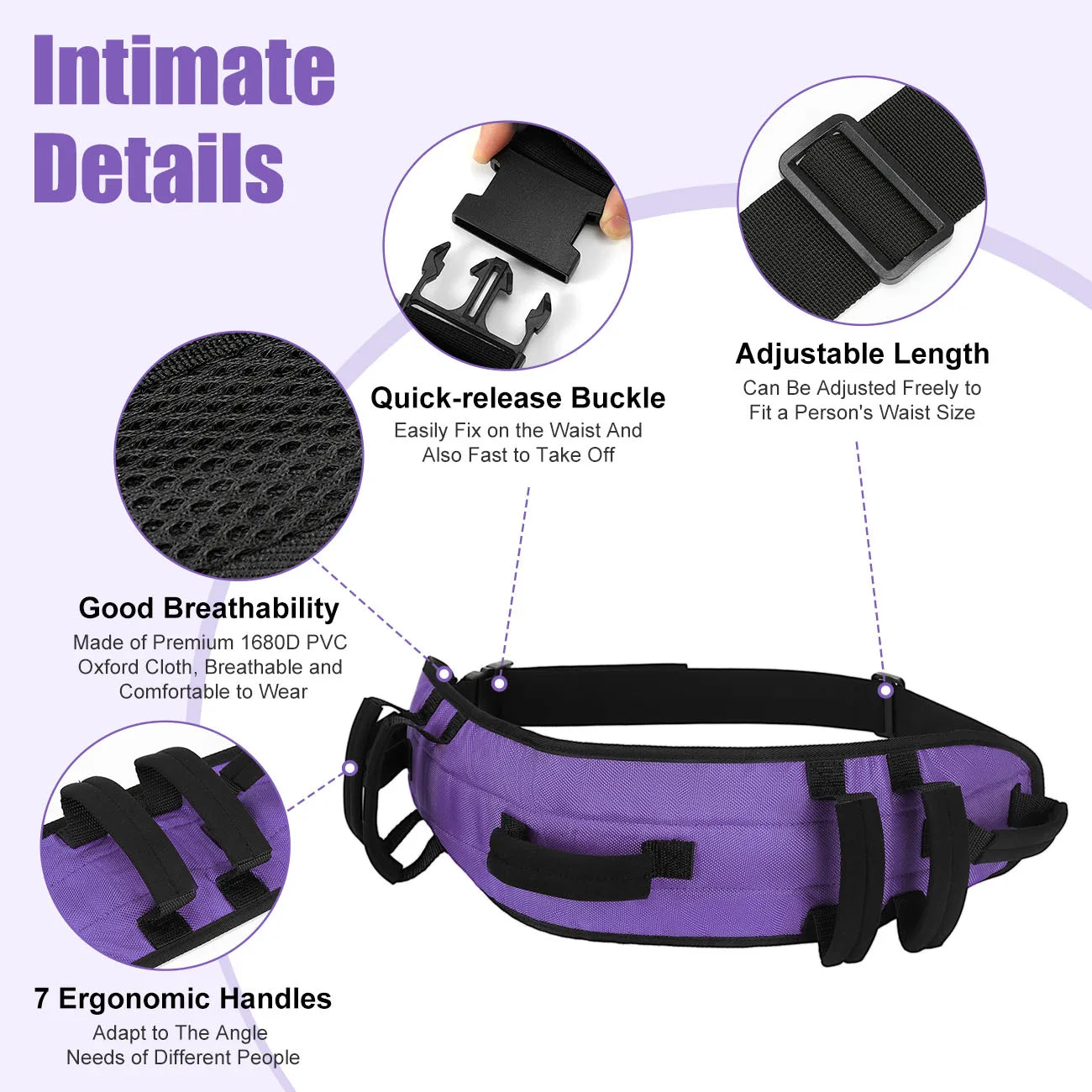 Rhino Valley Gait Belt Transfer Belt for Senior with 7 Handles Anti-Slip Transfer Belt for Elderly Lift Belt with Quick Release