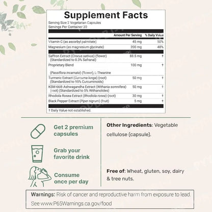 Saffron Capsule with Saffron,Turmeric Plant-Based Extract and Vitamin,Magnesium Daily Health Support 10-in-1 Supplement 60 Count