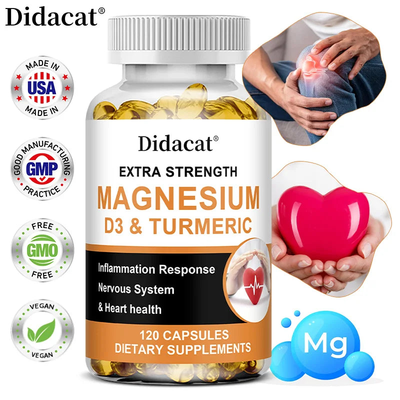 Magnesium & Vitamin D3 with Turmeric, Dietary Supplement for Daily Wellness Support, Immune Support, Bone and Muscle Health