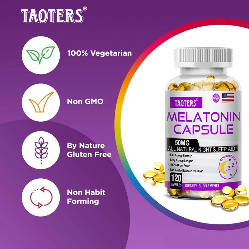Melatonin Capsules 50mg - Promote Falling Asleep Quickly, Calm The Mind, Natural Sleep Aid Supplement