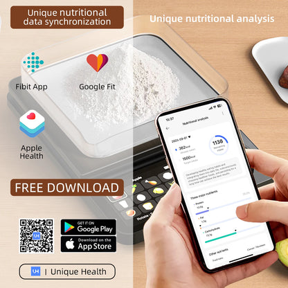 Smart Digital Kitchen Electronic Scale, 5kg Capacity Accurate 0.1g, TFT Display, Rechargeable with APP Nutrition Analysis