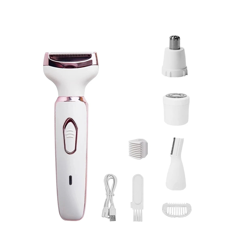 Electric Razor for Women Shaver 4in1 Hair Trimmer for Lady Face Armpit Leg Bikini Body Epilator Portable Painless Hair Remover