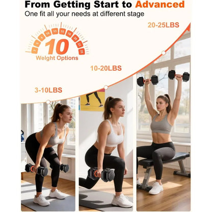 2026 Latest Adjustable Dumbbell Set of 2 Quick Switch Weights in 3lbs Increments 25lbs Pair Weights Dumbbell Set with Storage T