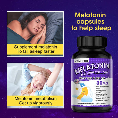 Melatonin Capsules 30mg - Promote Falling Asleep Quickly, Calm The Mind, Natural Sleep Aid Supplement