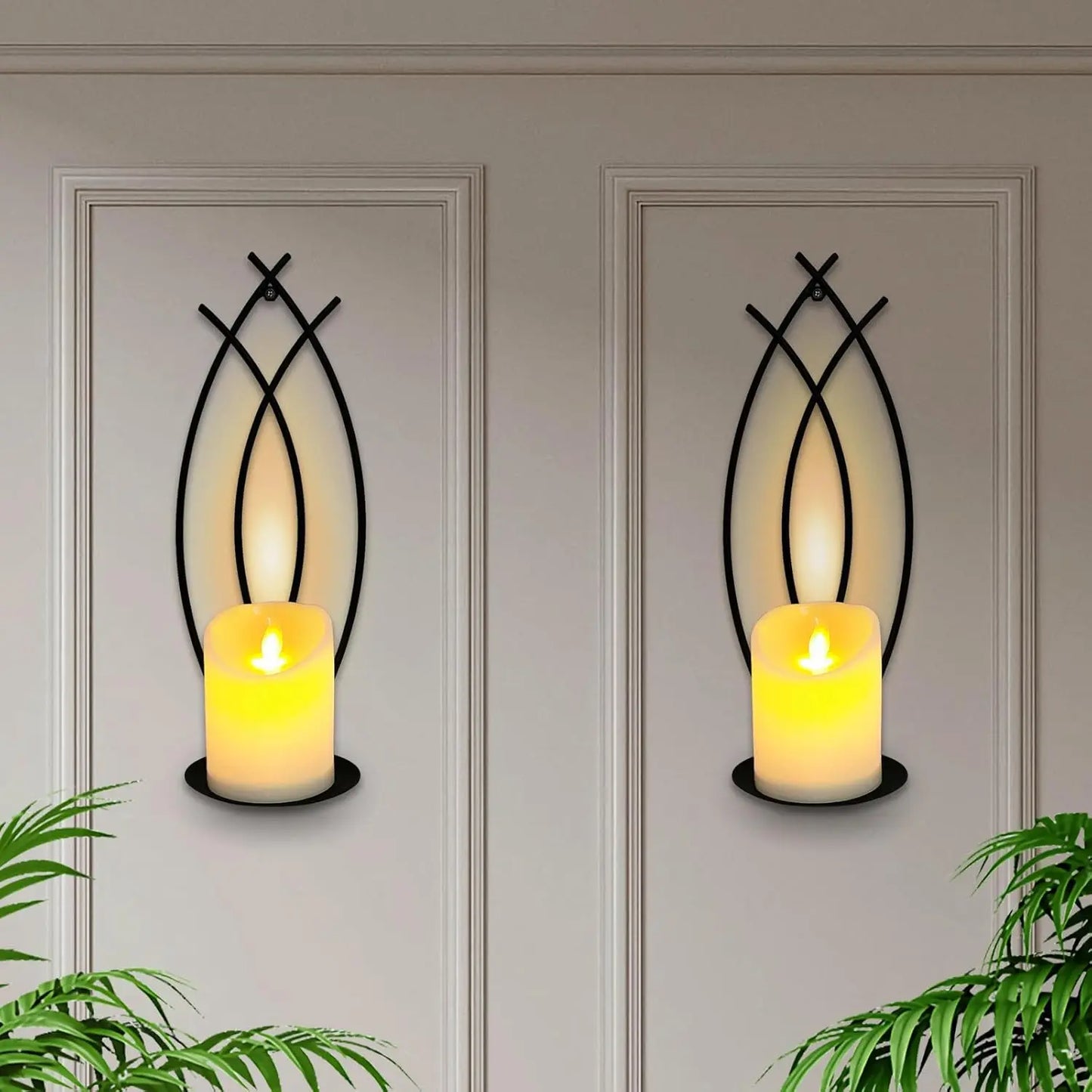 Wall Candle Sconces Holder Set of 2, Flame-Like Wall Decor Sconces Decorative Wall Sconces for Candles, Wall Mounted Candle Hol