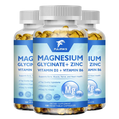 Magnesium Glycinate + Zinc Supplement Capsules, High Absorption, Support Sleep Health, Bone Joint, Brain, Strengthen Immune