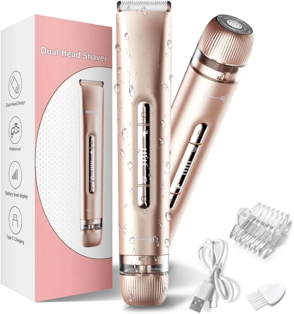 Electric Razors for Women 2-in-1 Rechargeable Bikini Trimmer Painless Body Hair Remover for Ladies Pubic, Legs, Face, Underarms