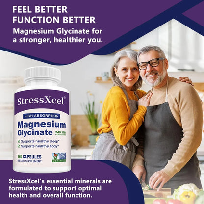 Magnesium Glycine Supplement with High Absorption Rate Supports Sleep, Muscle, Heart, Nerve Health, and Boosts Energy