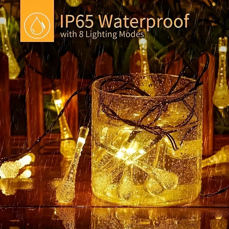 30 Leds Solar IP65 Yard Light Water Drop Lights, String Raindrop LightsSolar Festival Lamp for Birthdays Parties Christmas Decor