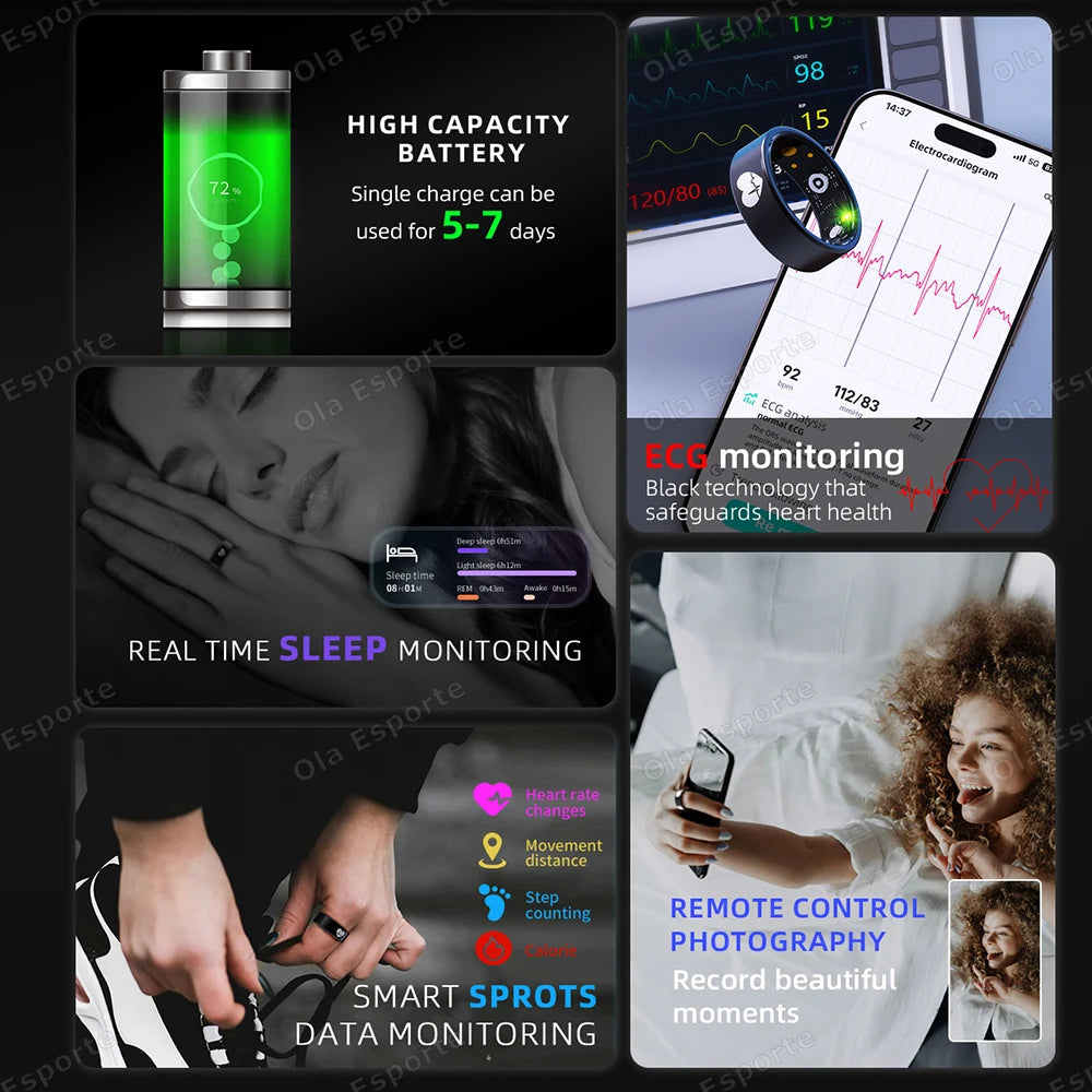 New R30 ECG Body Temperature Smart Health Ring Blood Pressure Sleep Monitoring Rings Waterproof Multiple Sport Modes Smart Ring