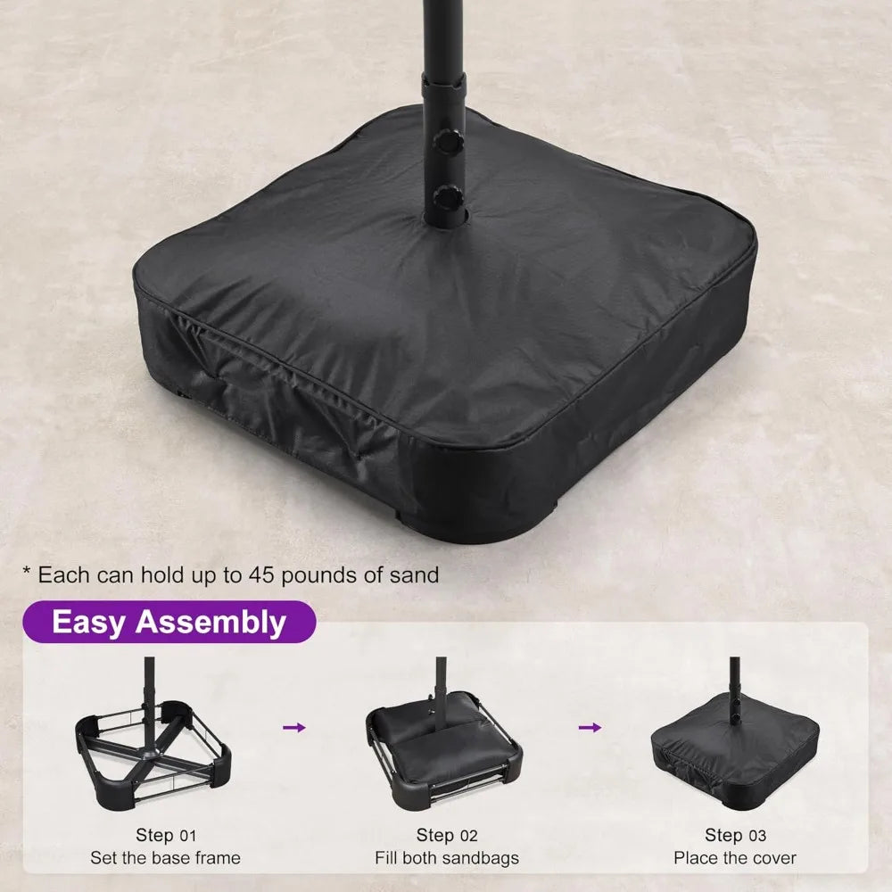 Solar LED Patio Umbrella with Crank, Double-Sided Rectangle Base for Outdoor and Pool Use