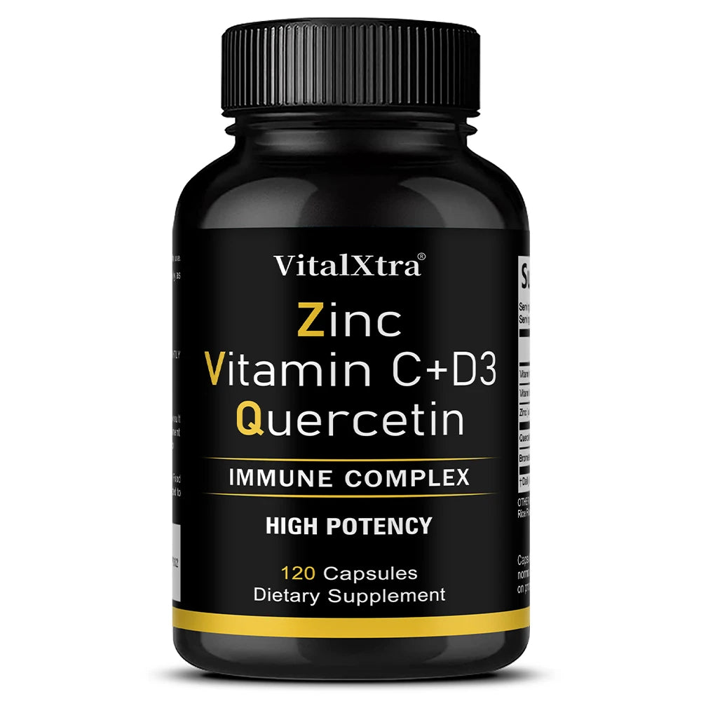 Zinc Quercetin 500 Mg with Vitamin C, Vitamin D3, and Bromelain, A High Potency Immune Support Supplement