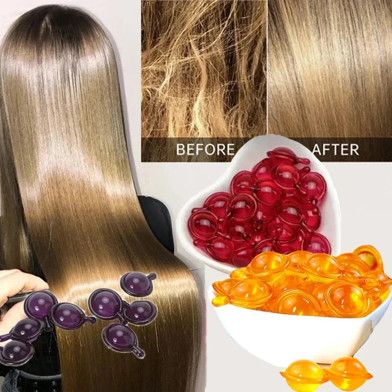 Hair Vitamin Capsule Keratin Oils Repairing Hair Rough Frizz Soft Smooth Relieve Damage Deep Moisturizing Shiny Scalp Care Serum