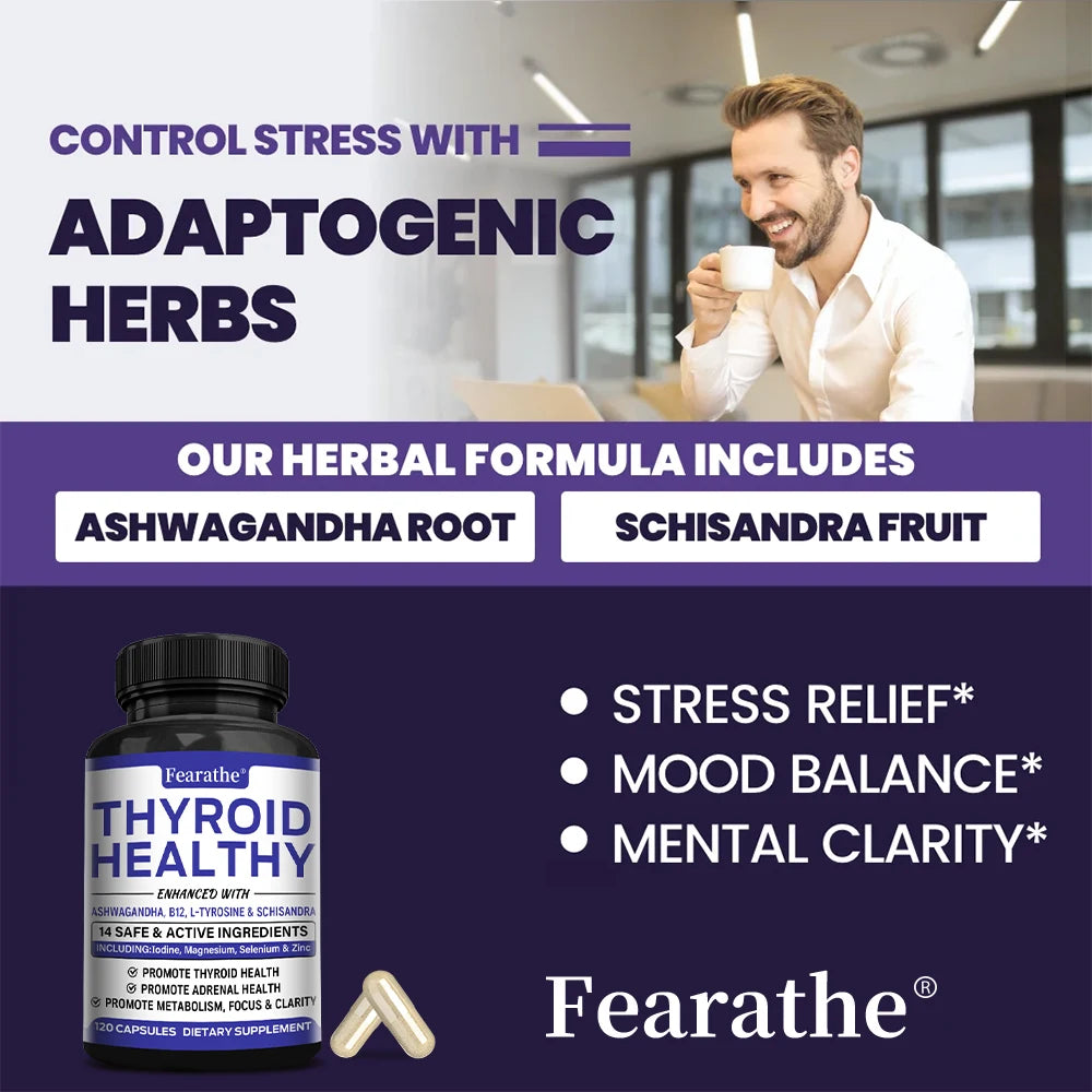Thyroid Support Supplement for Women and Men, with Iodine, Zinc, B12, Ashwagandha and L-Tyrosine, Supports Energy and Metabolism