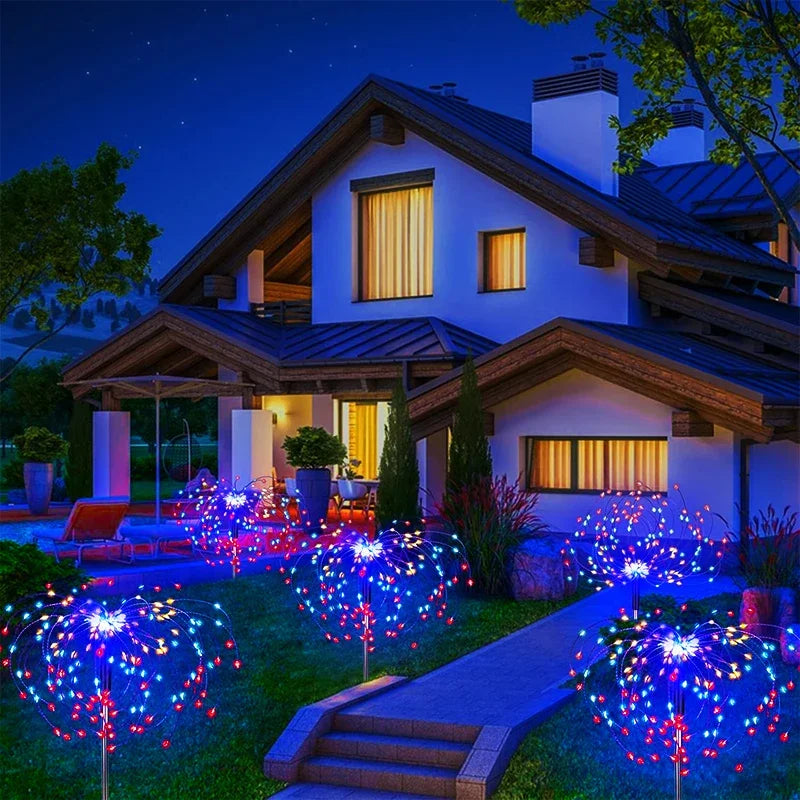 Solar Power LED Fireworks Lights Outdoor Waterproof Garden Decor Dandelion Solar Pathway Light for Patio Balcony Yard Lawn