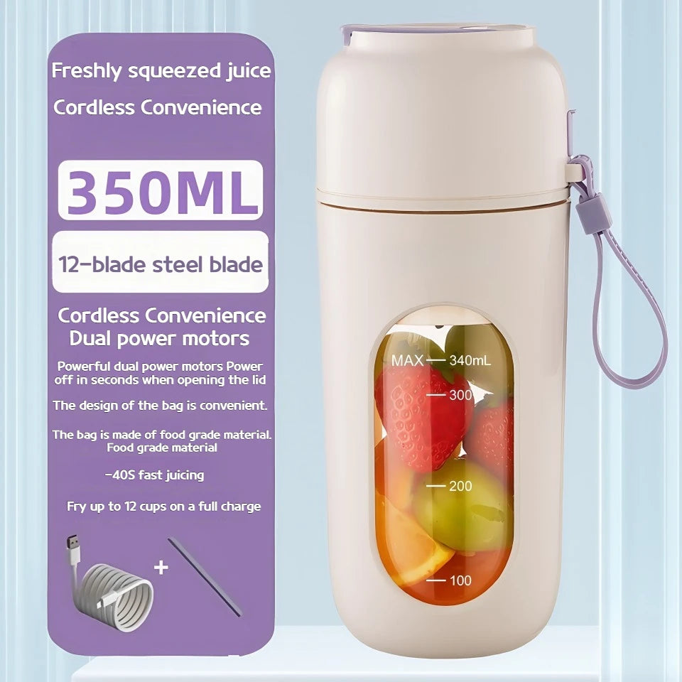 Wireless Charging Electric Juicer Cup for Smoothies, Shaved Ice, and Juices - 12-Blade Stainless Steel Portable Blender