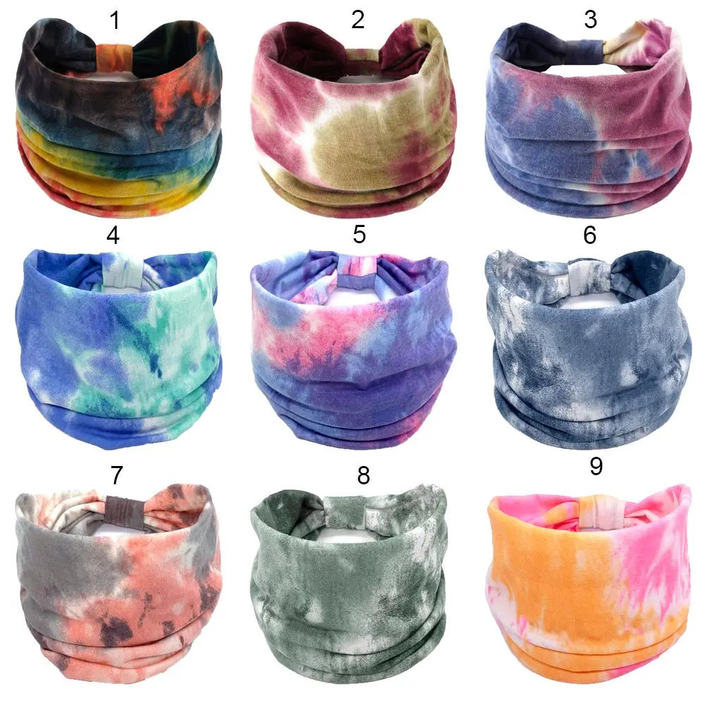 Hair Scarfs Boho for Women Girls Criss Cross Yoga Twist Headbands Sport Head Wraps Tie Dye Turban Wide Knotted Headbands
