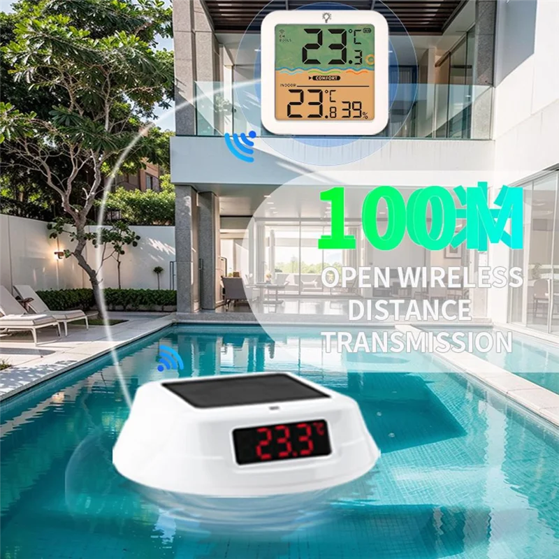 Digital Pool Thermometer Floating With Easy Read Solar Panel, LED Screen, IP68 Waterproof And RGB Light For Swimming Poolsabkw
