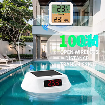 Digital Pool Thermometer Floating With Easy Read Solar Panel, LED Screen, IP68 Waterproof And RGB Light For Swimming Poolsabkw