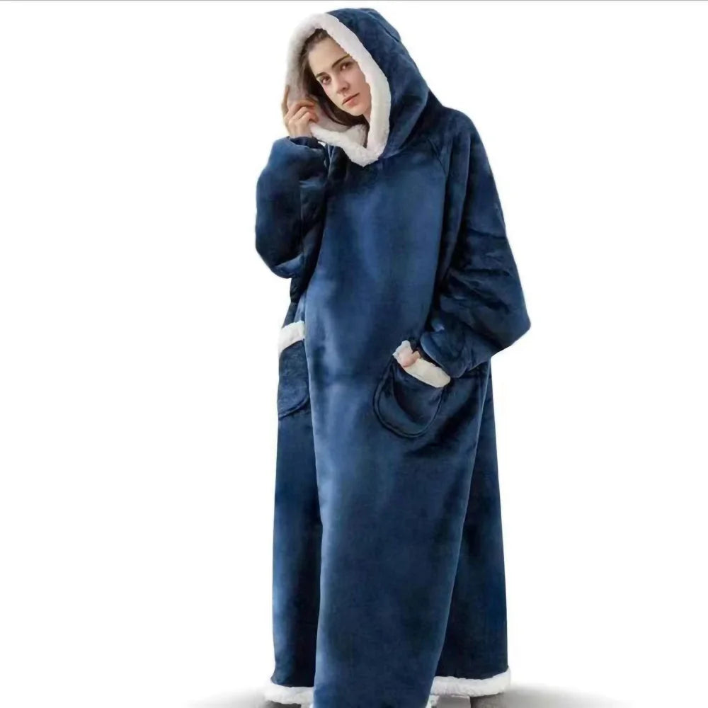 180cm Long Winter Blanket With Sleeves Plush Fleece Wearable Sofa Hooded Blanket Adult Soft Warm Flannel Weighted TV Blankets Ho