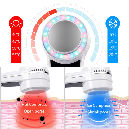 3 Colors LED Photon Therapy Hot Cold Hammer Cryotherapy Calm skin Warm Ice Heating Facial Machine Skin Lifting Tighten Device
