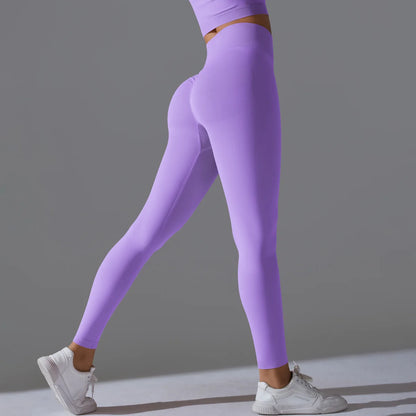 Women Solid Color Gym Leggings High Waist Scrunch Sports Fitness Leggins Outdoor Yoga Tights Butt Lifting Nylon Workout Pants