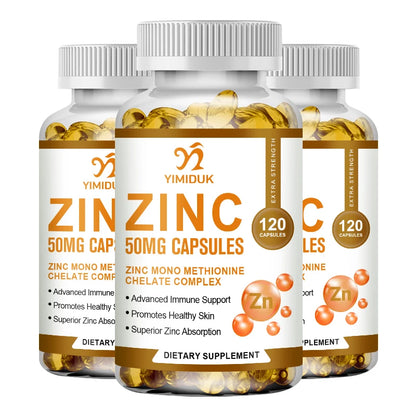 Zinc 50mg, High Potency Supplement - Immune Support System from Natural Zinc (Oxide/Citrate) 120 Capsules