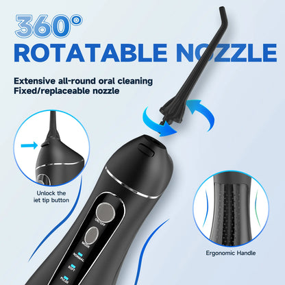 Portable F18 Water Flosser 4 Modes Water Floss USB Rechargeable 4 Nozzles Oral Water Jet 200ml Water Tank Waterproof
