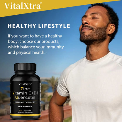 Zinc Quercetin 500 Mg with Vitamin C, Vitamin D3, and Bromelain, A High Potency Immune Support Supplement