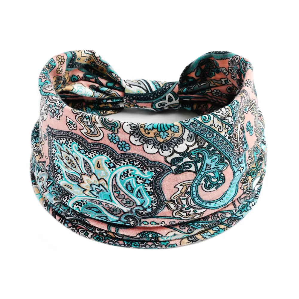 Boho Headbands Wide Knot Hair Scarf Floral Print Hairband Stretch Turban Headwrap Cotton Head Band Fashion Accessories for Women