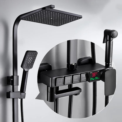 Thermostatic Digital Bathroom Shower Set Rainfall Shower Head Brass Bathroom Faucet Accessories Hot Cold Digital Shower System