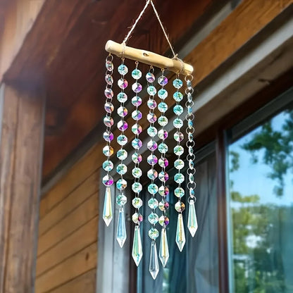 1pc Glass Suncatcher Hanging Crystal Wind Chime with Colorful Glass Bead Chains and Wooden Bead Pendant for Jewelry Making